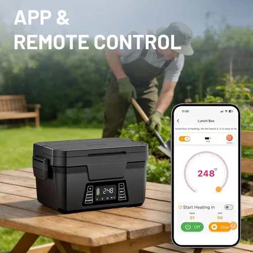 Miniatura 4 de Carsolt Lonchera eléctrica inalámbrica para adultos, lonchera térmica recargable de 1.2 L para hombres con control de aplicación, calentador