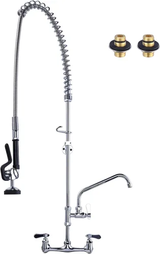 Miniatura 9 de Grifo de cocina comercial para montaje en pared con pulverizador de preenjuague de 21 pulgadas de altura, grifo de fregadero de cocina de 8 pulgadas