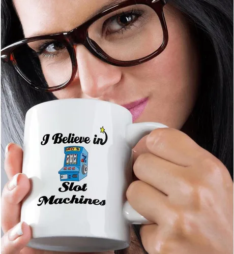 Miniatura 2 de 3dRose I Believe in Slot Machines - Taza de cerámica, 11 onzas, negro/blanco