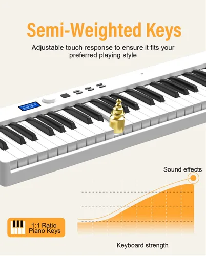 Miniatura 5 de KONIX Teclado de Piano Plegable, Teclado de Piano Plegable de 88 Teclas de Tamaño Completo Semi Ponderado, Piano Eléctrico Portátil Bluetooth