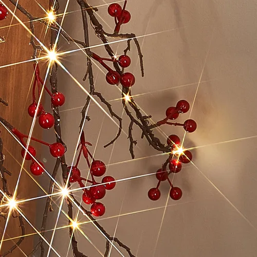 Miniatura 3 de Fudios - Guirnalda iluminada de bayas rojas con temporizador de 6 pies y 120 LED que funciona con pilas y USB, luces de guirnalda de Navidad