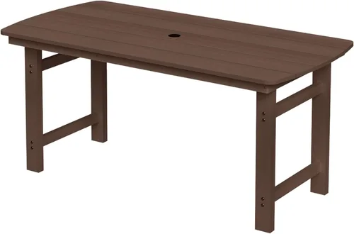 Miniatura 11 de Juego de comedor de patio al aire libre de HDPE con mesa y 6 sillas, juego de mesa y sillas de 7 piezas para todo clima, agujero para sombrilla de 2