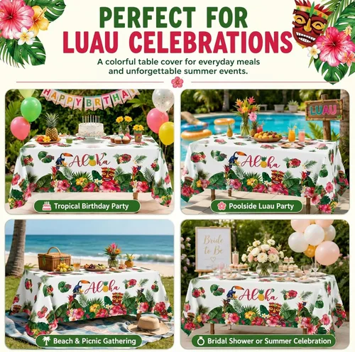 Miniatura 5 de Breling Paquete de 3 manteles hawaianos para decoración de fiesta Luau, 108 x 54 pulgadas, recuerdos de fiesta Luau, manteles de hojas de palmera