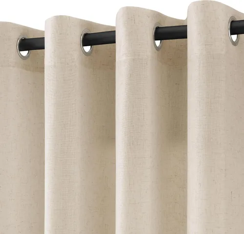 Cortinas de lino beige de abedul de 84 pulgadas de largo para sala de estar, cortina semitransparente filtrante de luz de lujo, decoración moderna