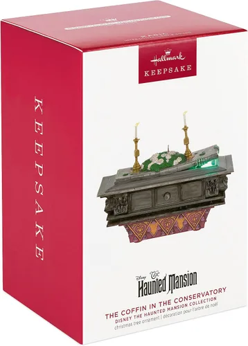 Miniatura 3 de Hallmark Keepsake - Figura decorativa de Navidad 2023, colección Disney La mansión embrujada, el ataúd en el invernadero con luz y sonido, regalos