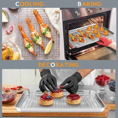 Miniatura 6 de E-far Juego de 2 rejillas de enfriamiento para hornear, alambre de rejilla de acero inoxidable para asar al horno, tocino de cocina, 11.6 x 9.2