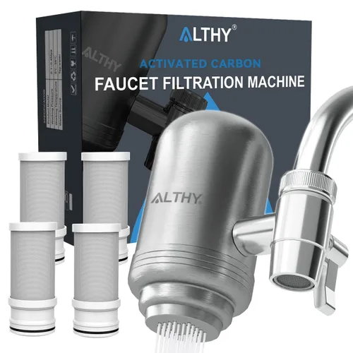 ALTHY Sistema de filtración de agua de acero inoxidable, purificador de filtro de agua de 400 galones sin BPA para grifo de fregadero, certificado
