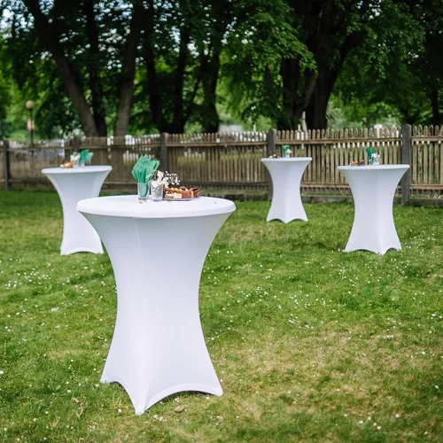 Miniatura 6 de uxcell 4 manteles redondos de cóctel de 24 x 43 pulgadas, mantel elástico Highboy de elastano, mesa alta ajustable para bar, fiesta de boda (negro)