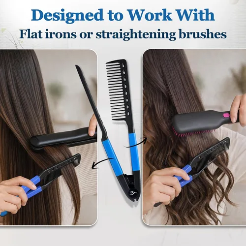 Miniatura 8 de Peine Alisador de Cabello HerStyler - Peine Alisador para Plancha - Facilita el Estilo - Obtén Cabello Lacio en Minutos (Azul)
