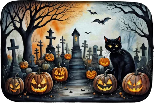 Miniatura 17 de Caroline's Treasures DAC2223DDM Tapete de secado de platos de Halloween espeluznante de gato negro, tapete absorbente para secado de platos