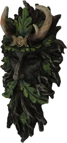 Miniatura 4 de Ebros Gift Wicca Spirit God Triple Moon Cornler Coronado Black Greenman Árbol Ent con hojas de follaje verde colgante Placa de decoración de pared