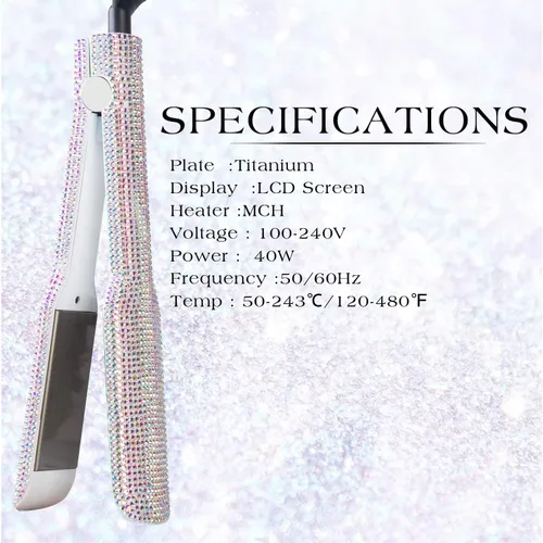 Miniatura 6 de Alisador de cabello con diamantes (480 ℉), plancha plana profesional de titanio, plancha plana de 1.75 pulgadas de ancho para cabello grueso, regalo