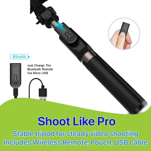 Miniatura 2 de Trípode para selfie stick con bolsa de control remoto inalámbrico, extensible y ajustable, soporte ligero V-Log compatible con todos los iPhone