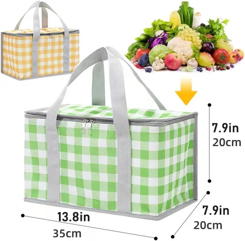 Miniatura 6 de Bolsa de picnic aislada reutilizable, bolsa de playa con cremallera superior, bolsa aislada para calor o frío, cesta de picnic plegable, picnic