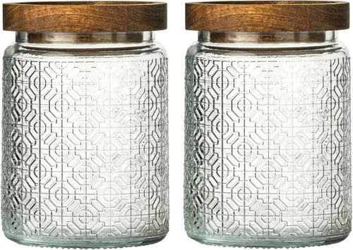 Miniatura 11 de Tarro de almacenamiento de vidrio vintage, recipiente de almacenamiento de alimentos para cocina y despensa con tapa de madera hermética