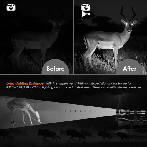Miniatura 6 de 1503 850nm - Linterna iluminadora IR para visión nocturna, lente de 50 mm, zoom, reflector infrarrojo con 3 modos, memoria, linterna IR para pesca