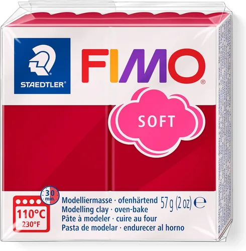 Staedtler FIMO Soft Arcilla polimérica - Arcilla para hornear para joyería, escultura, manualidades, Rojo cereza 8020-26, 57 g