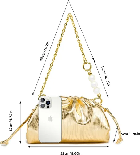 Miniatura 2 de NEWUEINCN Dumpling Bag for Women Sparkly Evening Clutch Purses Cloud Crossbody Bag Ruched Shoulder Bag with Detachable Chain