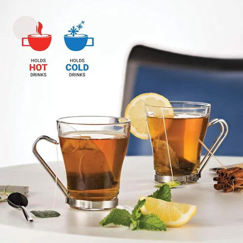 Miniatura 6 de Bormioli Rocco Oslo - Taza de vidrio templado de 7.5 onzas con mango extraíble de acero inoxidable para café, té, lattes y bebidas calientes, juego