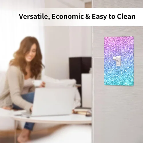 Miniatura 6 de Cubierta para interruptor de luz, placas de pared con purpurina rosa y azul, 1 banda, palanca individual de 4.5 x 2.76 pulgadas, 1 paquete