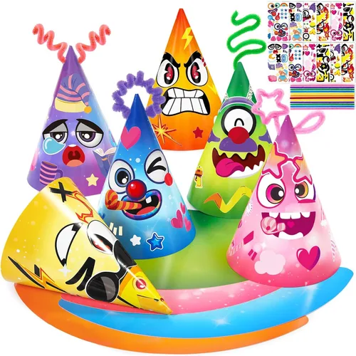 Miniatura 24 de WERNNSAI 12 Pcs Birthday Party Hats Assorted Themes Cone Paper Headbands Multiple Styles, Easy to Assemble with Elastic Strings, Kids Birthday