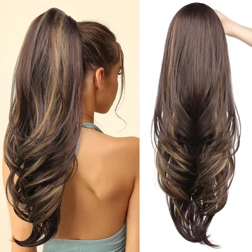Miniatura 21 de SEIKEA Extensión de cola de caballo versátil con cordón, 26" de largo, cabello ondulado multicapa, clip para cola de caballo, extensiones de pelo