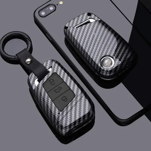 SANRILY Funda para llavero Volkswagen Tiguan 2016-2018 Magotan Passat B8 B7 para Skoda Superb A7 con control remoto sin llave, textura de fibra de