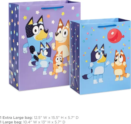 Miniatura 3 de Hallmark Juego de bolsas de regalo de cumpleaños Bluey (2 bolsas: 13 pulgadas grandes y 15 pulgadas extra grandes) para niños, nietos, niños y niñas