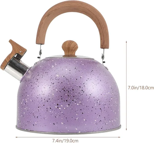 Miniatura 2 de Tetera de té silbante, hervidor de agua de acero inoxidable con mango de madera, cubierta de boquilla de bloqueo, camping para inducción de gas