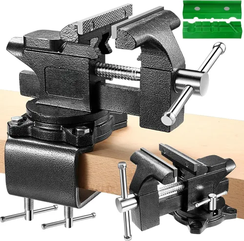 Miniatura 7 de Torno de banco, tornillo de mesa de 4-1/2" para banco de trabajo, tornillo de banco multiusos resistente 2 en 1 con mordazas suaves