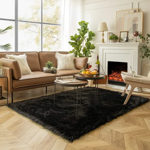 Miniatura 108 de Ashler Home Deco - Tapete de pelo sintético de oveja, mullido, suave, de 2 x 3 pies, lavable a máquina, dormitorio, habitación de los niños, sala