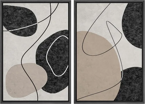 Miniatura 154 de SIGNWIN Lienzo enmarcado para pared, ilustraciones abstractas texturizadas en tonos beige terrosos, arte moderno, decorativo, contemporáneo