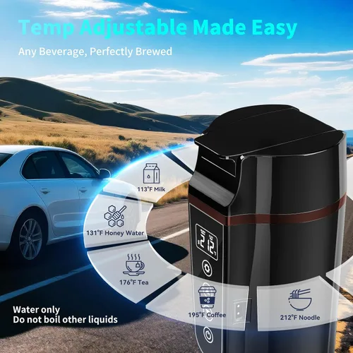 Miniatura 6 de Hervidor Eléctrico de Coche para Viaje: FVPE 12V/24V Hervidor Eléctrico de Agua Pequeño, Control Multi-Temperatura 400 mL Hervidor de Agua Portátil