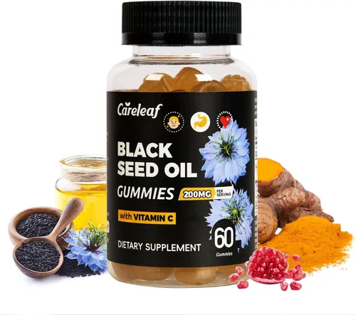 Gomitas de aceite de semilla negra con cúrcuma y granada | Suplemento antioxidante de 200 mg para apoyo inmunológico, salud de la piel y el corazón