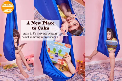 Miniatura 6 de Columpio sensorial para niños con gancho giratorio de 360°, tela de doble capa resistente a la flacidez para interiores y exteriores, columpio