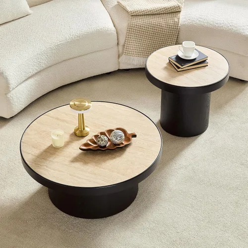 Miniatura 13 de Juego de 2 mesas auxiliares anidadas, moderna y minimalista, mesa auxiliar circular que ahorra espacio, mesa auxiliar y mesa de té para sala