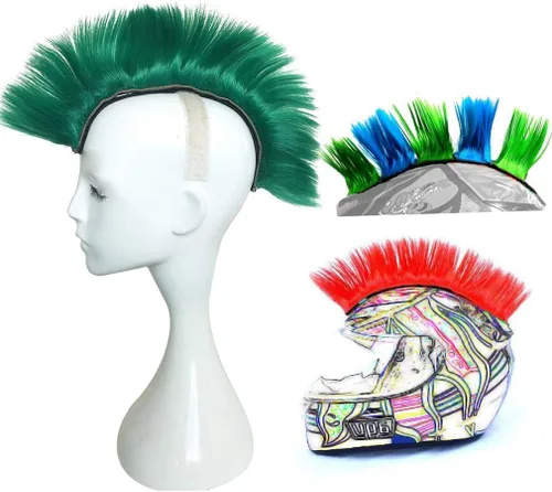 Miniatura 10 de Cresta estilo mohicano con adhesivo para casco de motocicleta, bicicleta, esquí, snowboard. Incluye peluca estilo mohicano para trajes de skinhead
