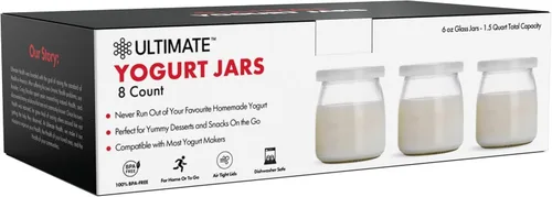 Ultimate Tarros de yogur, ¡haz más delicioso yogurt! 8 tazas pequeñas de vidrio para yogur con tapas, 100% libres de BPA, herméticos y aptos para