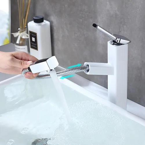 Miniatura 6 de KAIYING Grifo de Fregadero de Recipiente Extraíble para Baño, Grifo de Lavabo de un Solo Orificio con Rociador Extraíble, Grifo Mezclador de Una