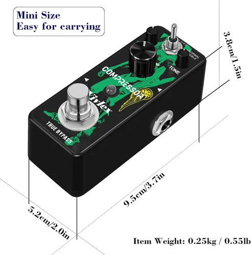 Miniatura 5 de LEF-333 Pedal de compresor mini analógico de efectos de compresión Pedal Stompbox para guitarra eléctrica Bajo True Bypass Pedal