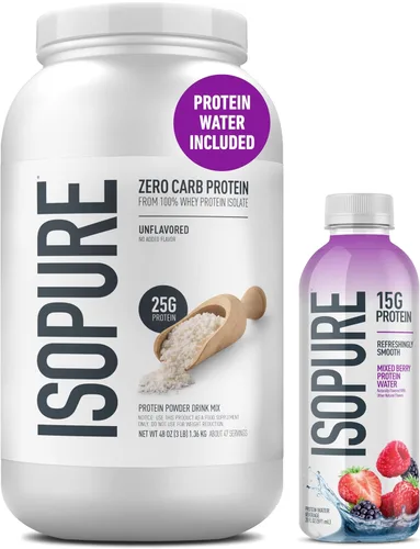 Miniatura 11 de Isopure Proteína en polvo con cero carbohidratos 100% aislado de proteína de suero puro, libre de lactosa, sin gluten, con vitaminas, sin sabor, 25g