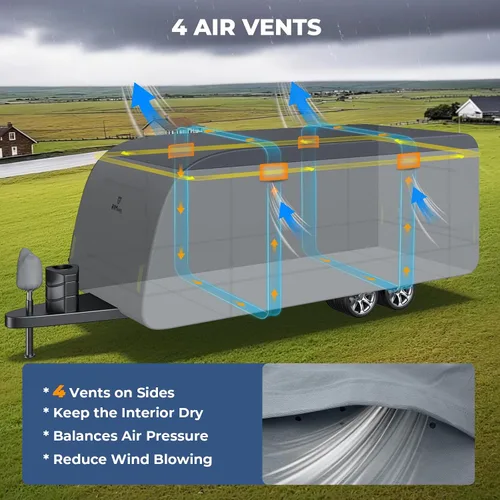 Miniatura 5 de RVMasking Funda para RV de 18' 1"-20' - Tela Oxford 600D Impermeable Resistente al Desgarro, Cubierta de Remolque de Viaje Resistente con 3 Correas