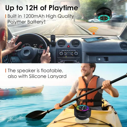 Miniatura 6 de SoundAngel Mate (2.ª generación) Altavoz de ducha Bluetooth, certificado IPX7 impermeable, sonido cristalino de 8W y graves ricos, 12H de Luz