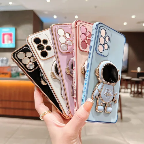 Miniatura 5 de Funda para Samsung Galaxy S22 con soporte de astronauta, funda galvanizada de lujo con protección para cámara, lindo patrón lateral de corazón