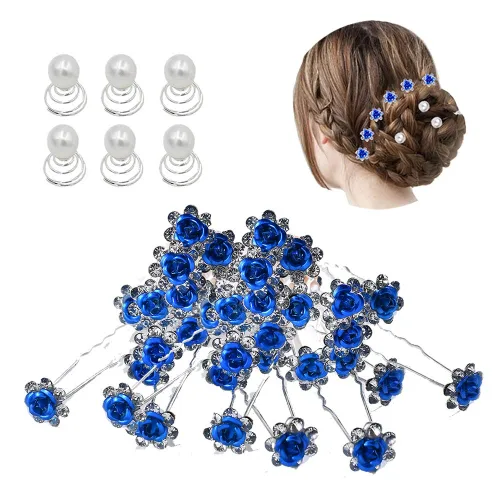 Miniatura 8 de inSowni Juego de 40 horquillas en forma de U con diamantes de imitación de rosas y 6 horquillas de perlas torcidas en caja de regalo para mujeres