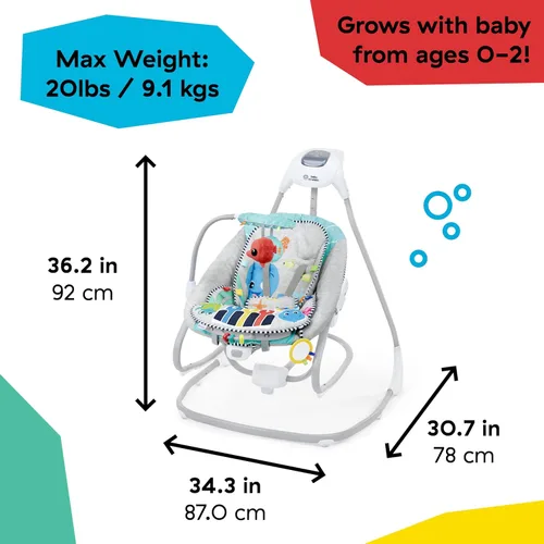 Miniatura 9 de Baby Einstein Explorers Kick to It - Columpio y balancín musical 4 en 1 para bebé, con juguete de piano extraíble, a partir de 0 meses Patada a ella