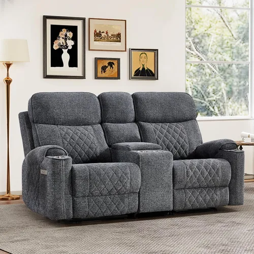 Miniatura 23 de HAOMARKETS Silla reclinable eléctrica para adultos con puerto USB, sofás reclinables eléctricos de tela suave con portavasos de metal, sillas