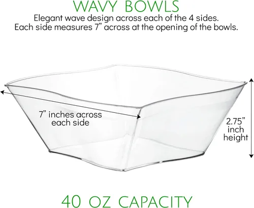 Miniatura 2 de PLASTICPRO Cuencos desechables de plástico cuadrados con diseño de ondas, resistentes para aperitivos o ensaladas de fiesta (4, medianos)