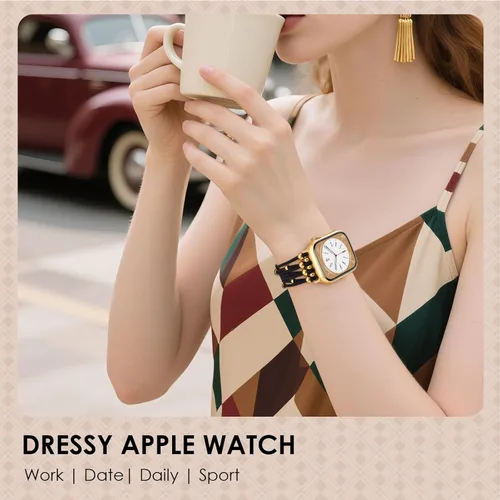 Miniatura 6 de VISOOM Pulsera bohemia con cuentas compatible con Apple Watch de 38/40/41/1.654 in para mujer – Correa elástica de iWatch para mujer para Apple