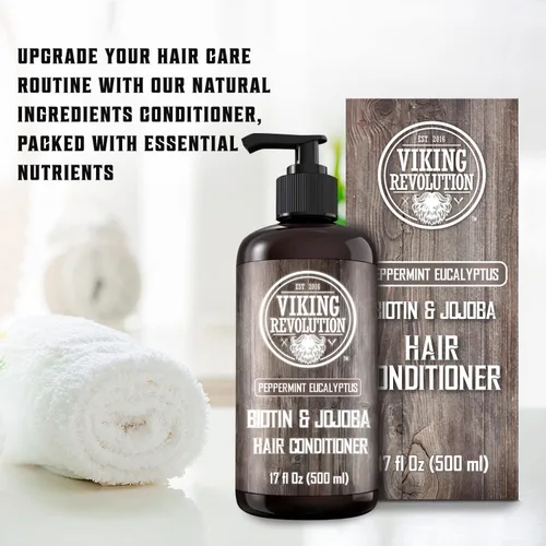 Miniatura 5 de Viking Revolution Biotin - Acondicionador de eucalipto y menta para hombre, con aceite de jojoba y aceite de menta, acondicionador para cabello